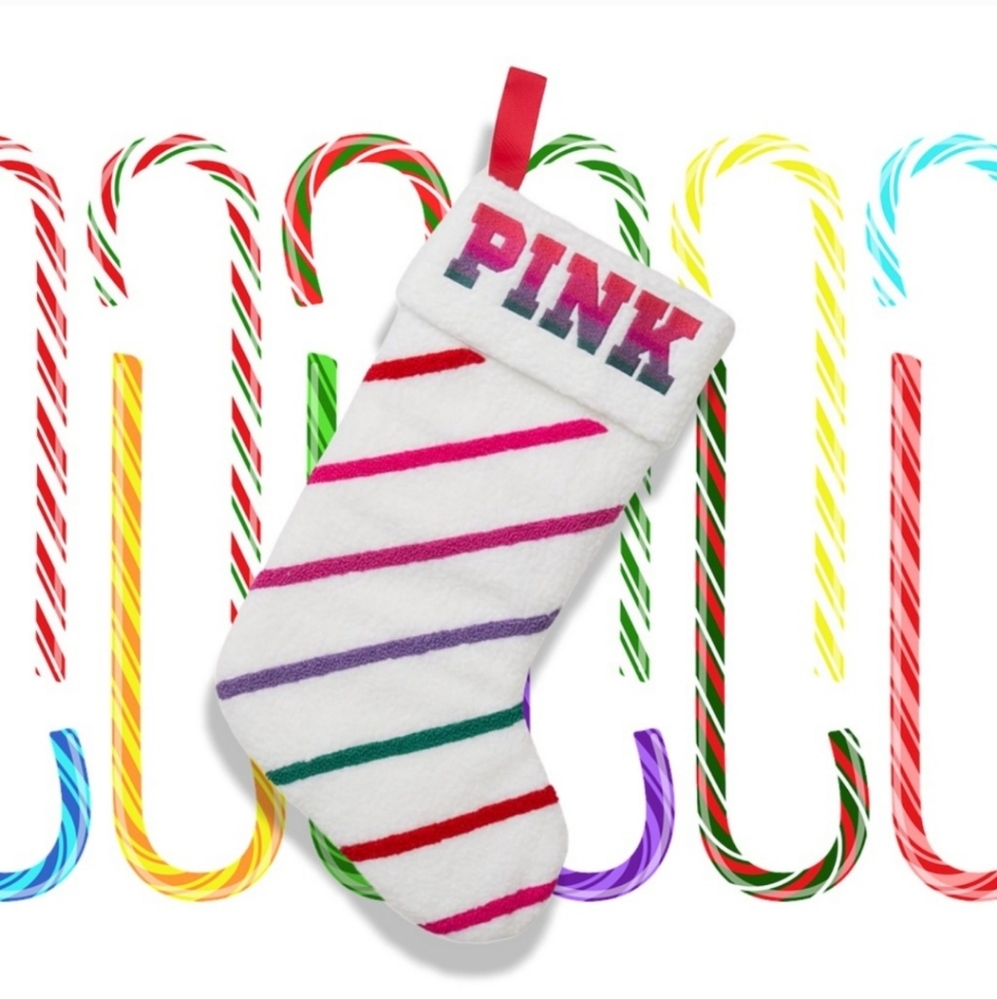 New Victoria's Secret PINK Sherpa Rainbow Stocking Limited Edition
